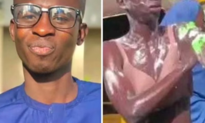 Man posing and man washing with soap.